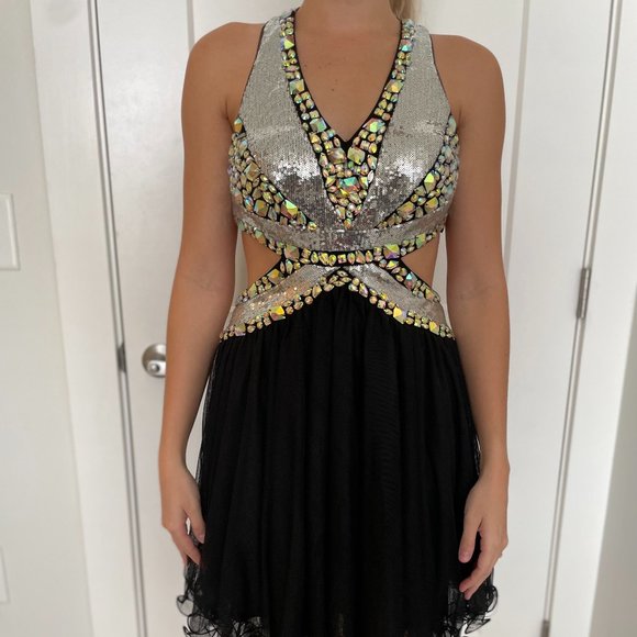 Black Cocktail Dress with Sparkles and Stones, Blondie Nites - Size 7 - Picture 1 of 3